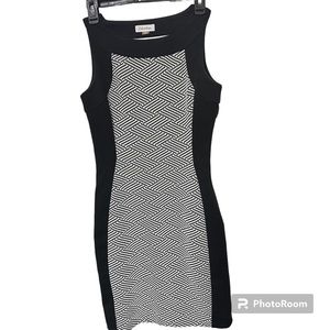 Calvin Klein woman stretch body con dress black& white knit lined size 2